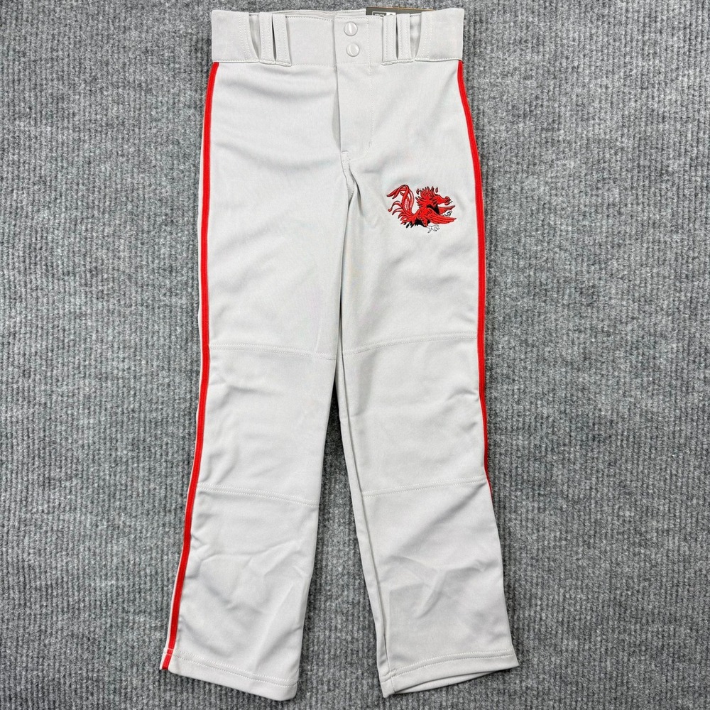 Champro Youth Small Grey Scarlet Baseball Pants Red Side Stripe Rooster Mascot